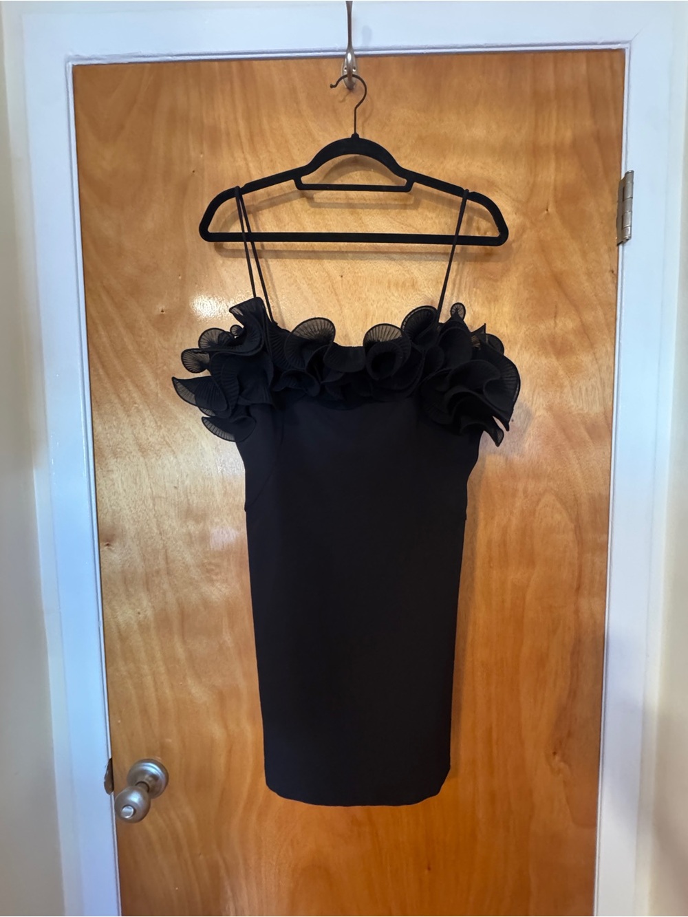 H&M Divided Black Cocktail Dress 3D Ruffle Organza Neckline Off Shoulder Size M